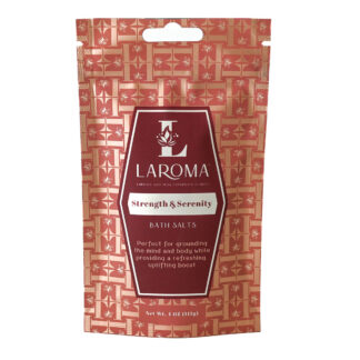 A red and gold patterned pouch labeled Dream Haven Bath Salts (CBD Isolates). Text reads: Perfect for grounding the mind and body while providing a refreshing, uplifting boost. Net wt. 4 oz (113g).