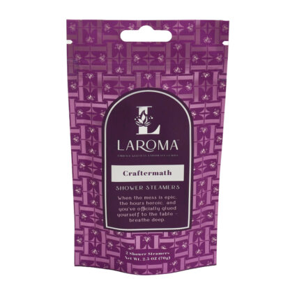 A purple pouch of Mindful Balance Shower Steamers (Copy) with a geometric pattern, brand logo, and product description on the front. The package contains two shower steamers with a total weight of 2.5 oz.